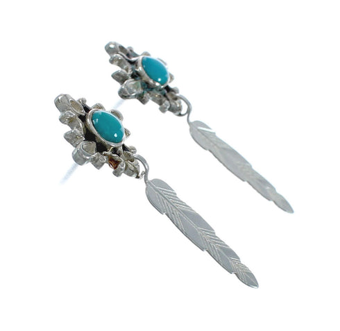 Navajo Turquoise Sterling Silver Feather Post Dangle Earrings X10151